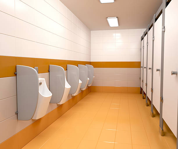 Men's public toilet 3D illustration of men's public toilet mens room stock pictures, royalty-free photos & images