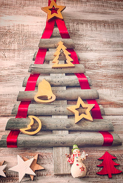 istock Wooden Christmas Tree Decorated with Christmas Ornaments 623938130