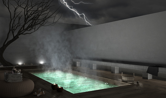 Spa exterior pool, night scene