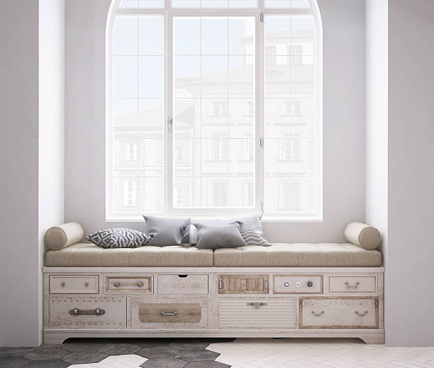shabby chest of drawer with pillows - wood classic fashion luxury imagens e fotografias de stock