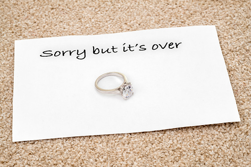 A sad note and an engagement or wedding ring - its over.
