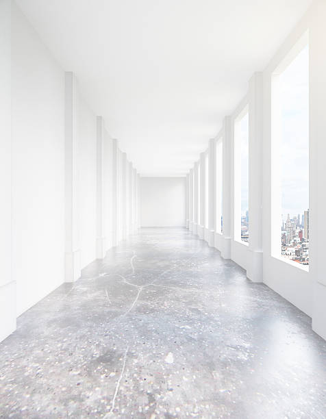 istock Concrete corridor with city view 623939844