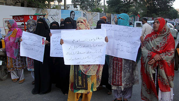 Residents of Lyari Protest against abduction of Mehar Ali stock photo
