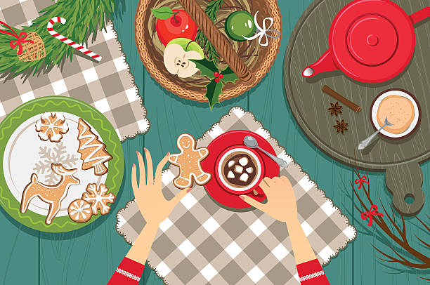 ilustrações de stock, clip art, desenhos animados e ícones de enjoy hot chocolate - christmas table