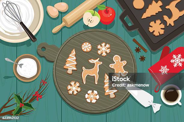 Ciasteczka Bożonarodzeniowe - Stockowe grafiki wektorowe i więcej obrazów Boże Narodzenie - Boże Narodzenie, Piec - Przygotowywać jedzenie, Stół