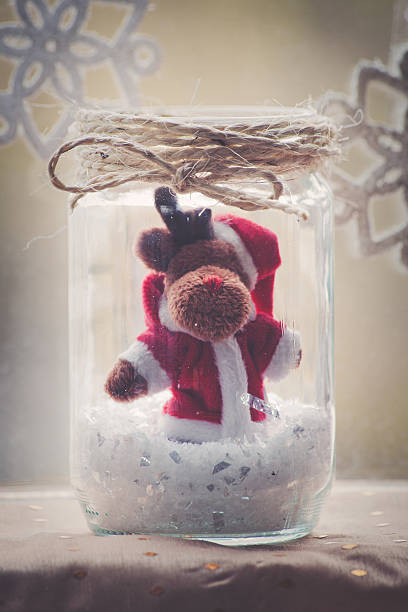 istock Christmas reindeer in glass jar decoration 623942352