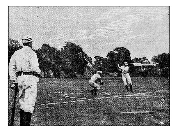 Antique dotprinted photograph of Hobbies and Sports: Baseball Antique dotprinted photograph of Hobbies and Sports: Baseball baseball sport photos stock illustrations