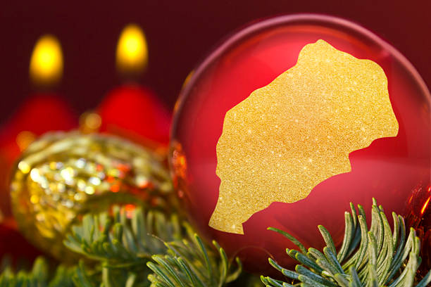 istock Red bauble with the golden shape of Morocco.(series) 623943000