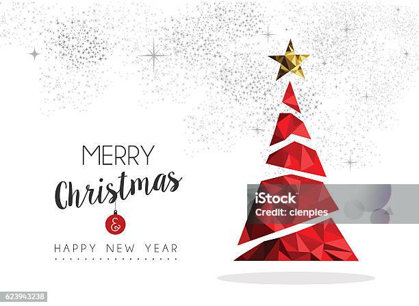 Red Christmas Tree Decoration For Greeting Card Stock Illustration - Download Image Now - Christmas Tree, Christmas, Abstract