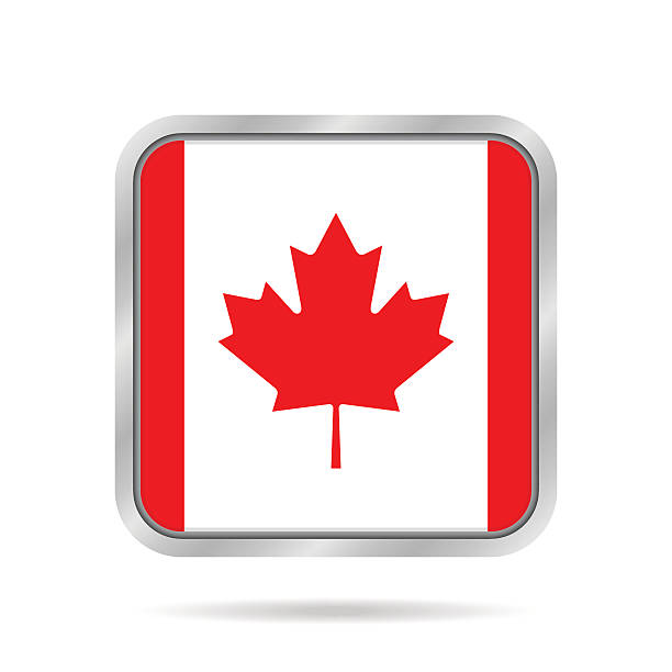 Flag of Canada. Shiny metallic gray square button. National flag of Canada. Shiny metallic gray square button with shadow. canadian flag maple leaf computer icon canada stock illustrations