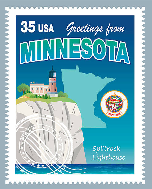 ilustrações, clipart, desenhos animados e ícones de minnesota stamp - split rock lighthouse