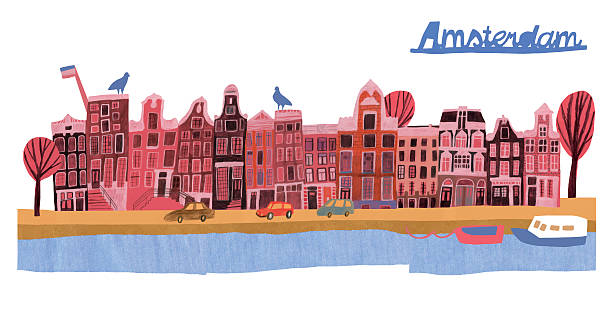 illustrations, cliparts, dessins animés et icônes de architecture d'amsterdam - amstel river illustrations