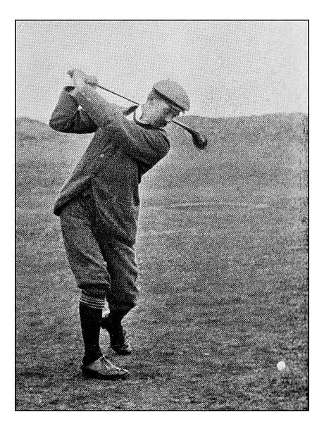 antike punktgedruckte fotografie von hobbys und sport: golf - golfspieler fotos stock-grafiken, -clipart, -cartoons und -symbole