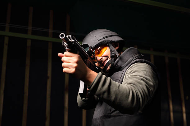 istock ntiterrorist. Shooting, a man in shooting, a man in a vest 623970956
