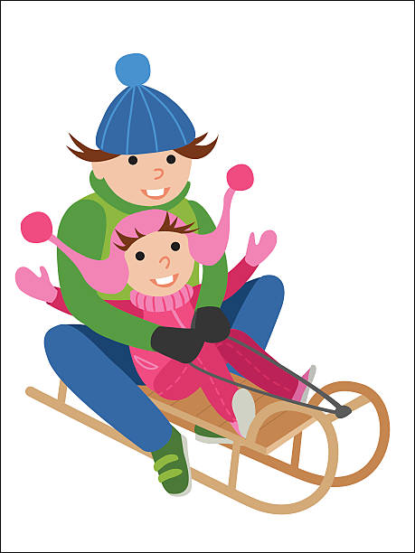 istock Father and son on sled winter sports illustration 623971232