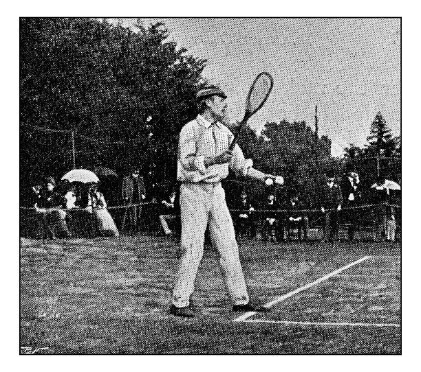 antike punktgedruckte fotografie von hobbys und sport: tennis - tennis tennis ball serving racket stock-grafiken, -clipart, -cartoons und -symbole