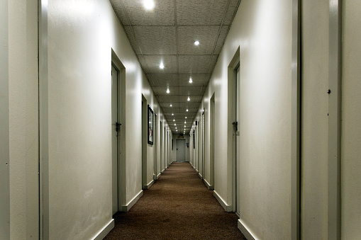 hallway in a hotel emphasizing perspective and lines