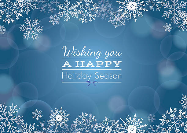Holiday Greeting Holiday greeting with snowflake and bokeh background. Vector illustration. snowflake shape borders stock illustrations