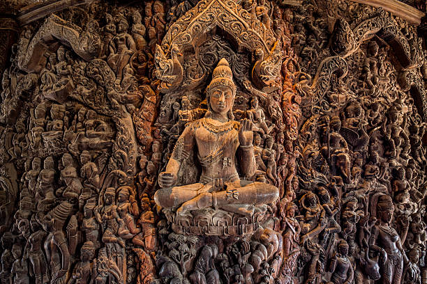 Construction of hand caved wooden sanctuary
