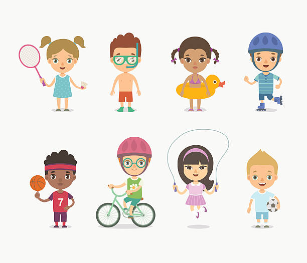 illustrazioni stock, clip art, cartoni animati e icone di tendenza di bambini estivi che giocano - tennis child teenager childhood