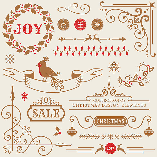 ilustrações, clipart, desenhos animados e ícones de natal elementos de design. vetor definido. - christmas retro revival frame holiday