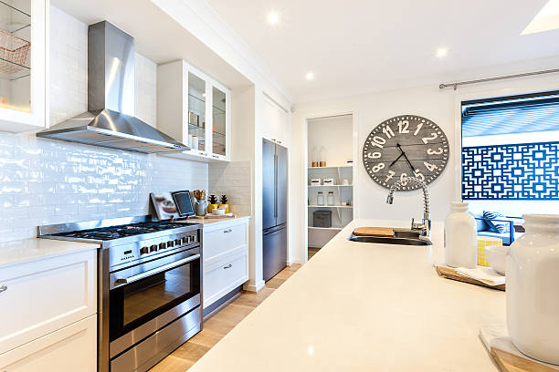 istock Modern kitchen closeup with countertop and stove under the oven 623985970