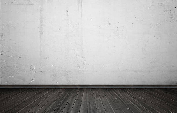 istock Empty interior for design, white concrete wall and black wooden 624011766