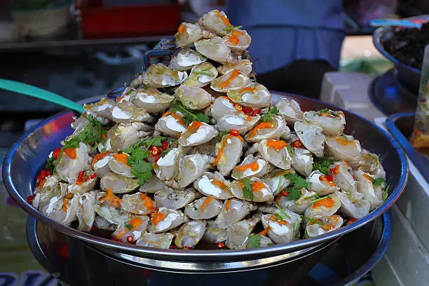 Photo of Fresh crabs cooked in chili, Street food thailand.