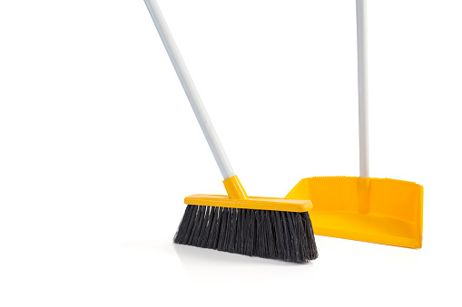 Cleaning equipment on isolated background