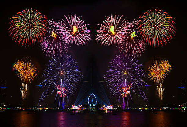 istock Beautiful colorful fireworks display on celebration night 624023620