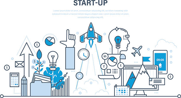 ilustrações, clipart, desenhos animados e ícones de startup, criativo, negócios e processos, a implementação de ideias. - infographic success business meeting