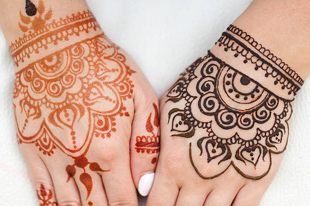 drawing pattern henna on a female hand