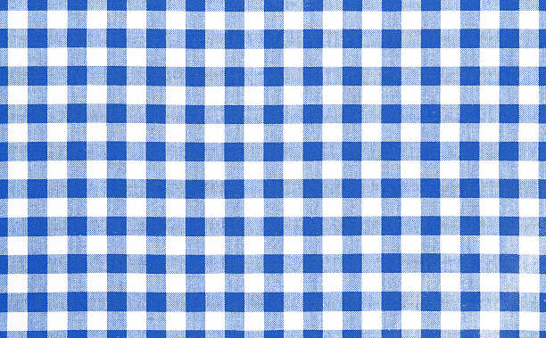 синий фон ткани пикника. - checked blue tablecloth plaid стоковые фото и изображения