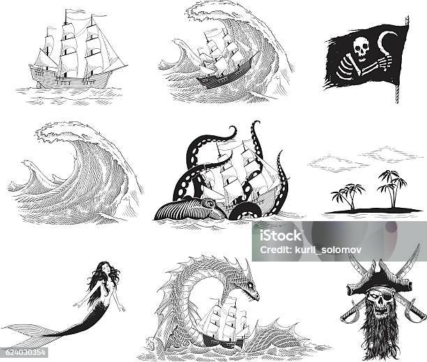 Sea Stories Stock Illustration - Download Image Now - Mermaid, Sea, Shipwreck