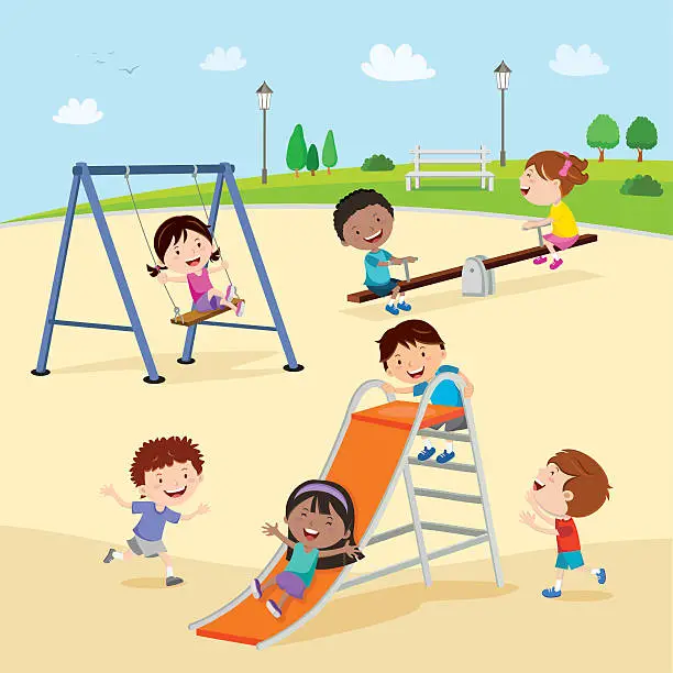 Vector illustration of Playground. Kids at the playground.