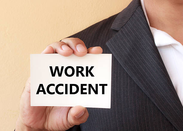 istock WORK ACCIDENT word on the white card 624033680
