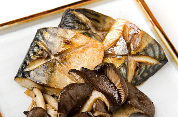 istock Salt grille mackerel and mushrooms. 624047204