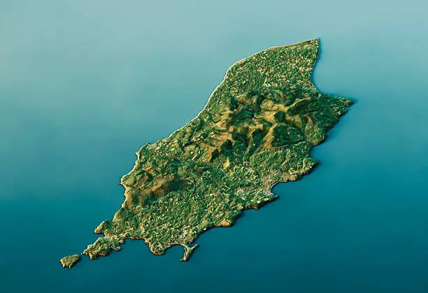 3D Render of a Topographic Map of Isle Of Man, Irish Sea.