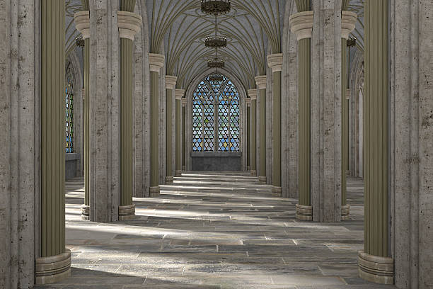 Gothic hall interior 3d illustration stock photo