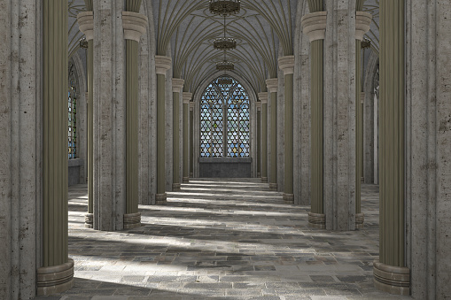 Gothic hall interior 3d illustration