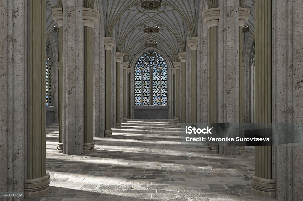 Ilustração 3d do salão gótico - Foto de stock de Interior royalty-free