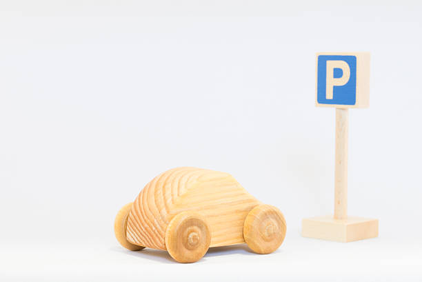 istock Traffic sign and wooden car 624064672