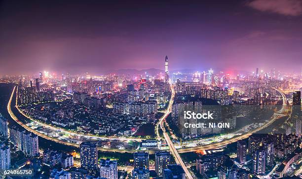 China Shenzhen Skyscraper Stock Photo - Download Image Now - Shenzhen, China - East Asia, Night