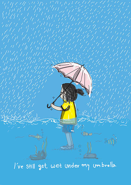 Girl standing under the rain Girl standing under the rain mt rainier stock illustrations