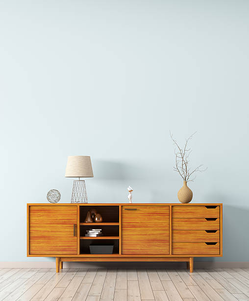 istock Interior with wooden dresser 3d rendering 624067192