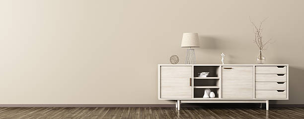 istock Interior with wooden dresser 3d rendering 624067334