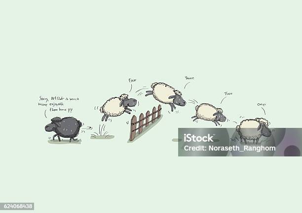 Counting Sheep Jumping Stock Illustration - Download Image Now - Sheep, Counting, Sleeping