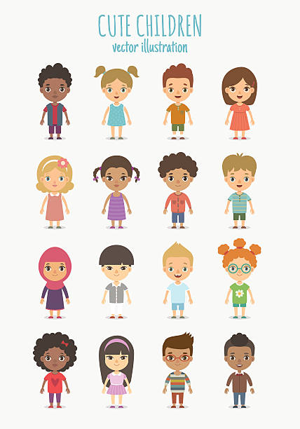 어린이 세트 - child pre adolescent child little girls white background stock illustrations