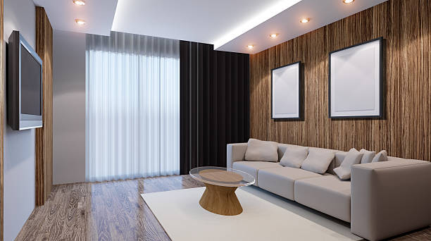 istock recreation room design. Interior living room. 3d render 624083384
