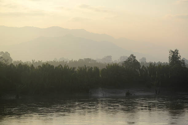 the landscape in the morning in a village near the city of Myeik in the south in Myanmar in Southeastasia.